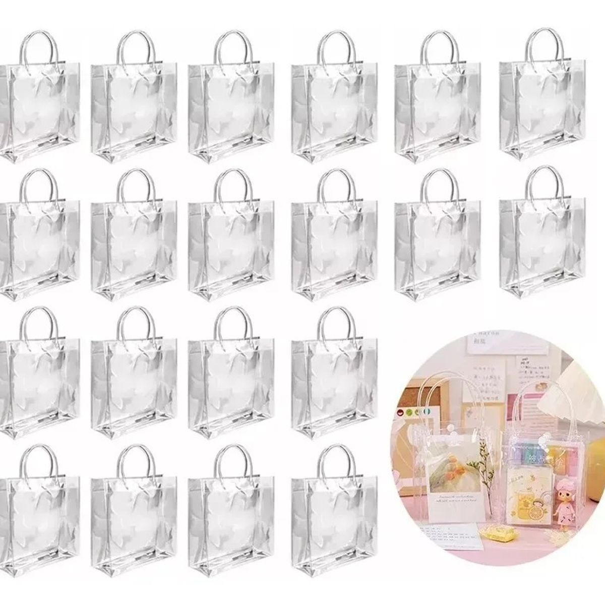 GENERICO - 20 Bolsa Regalo Con Asa Transparente Reutilizable - Transparente - Liso