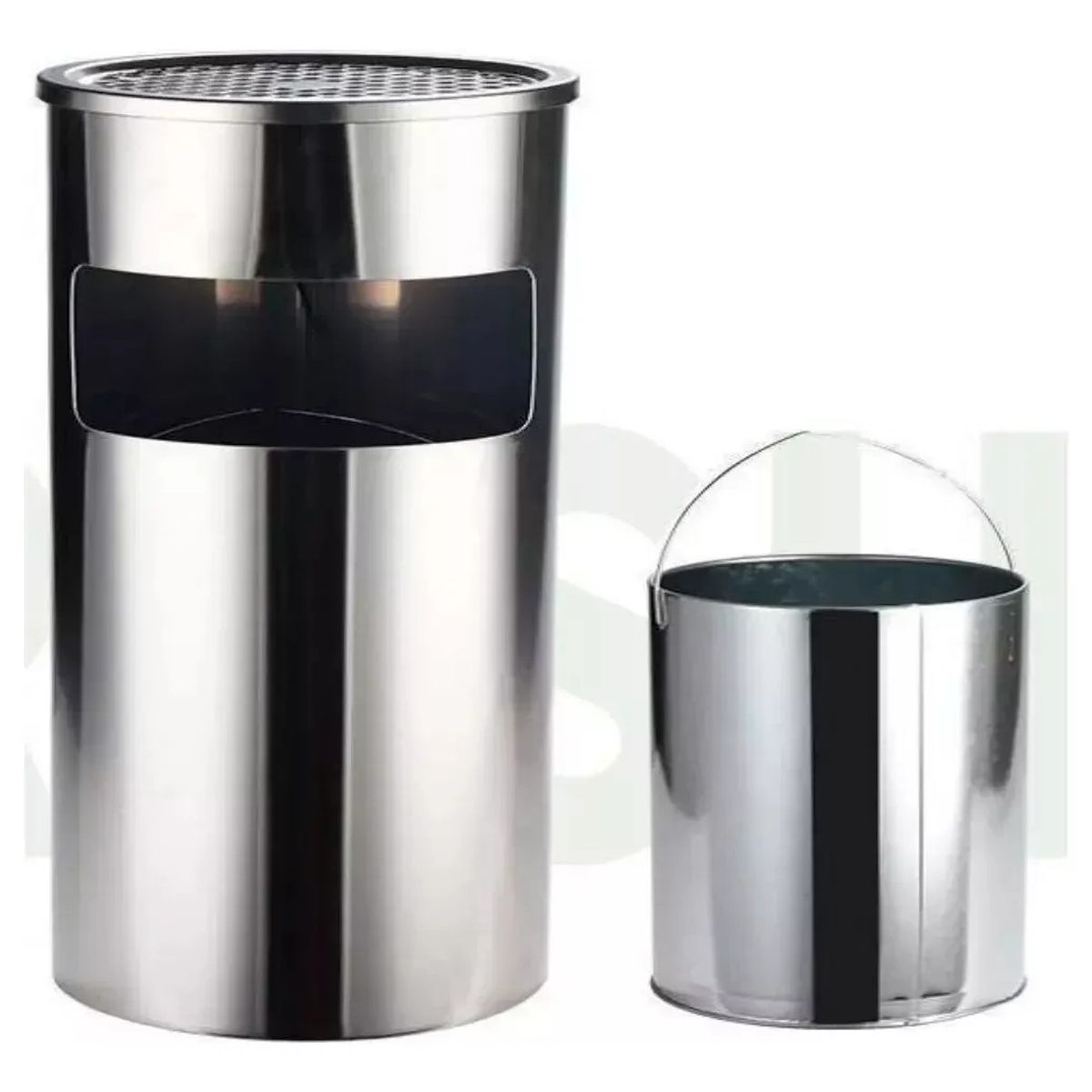 GENERICO - Basurero Cenicero Circular Acero Inox 18 Litros Plateado