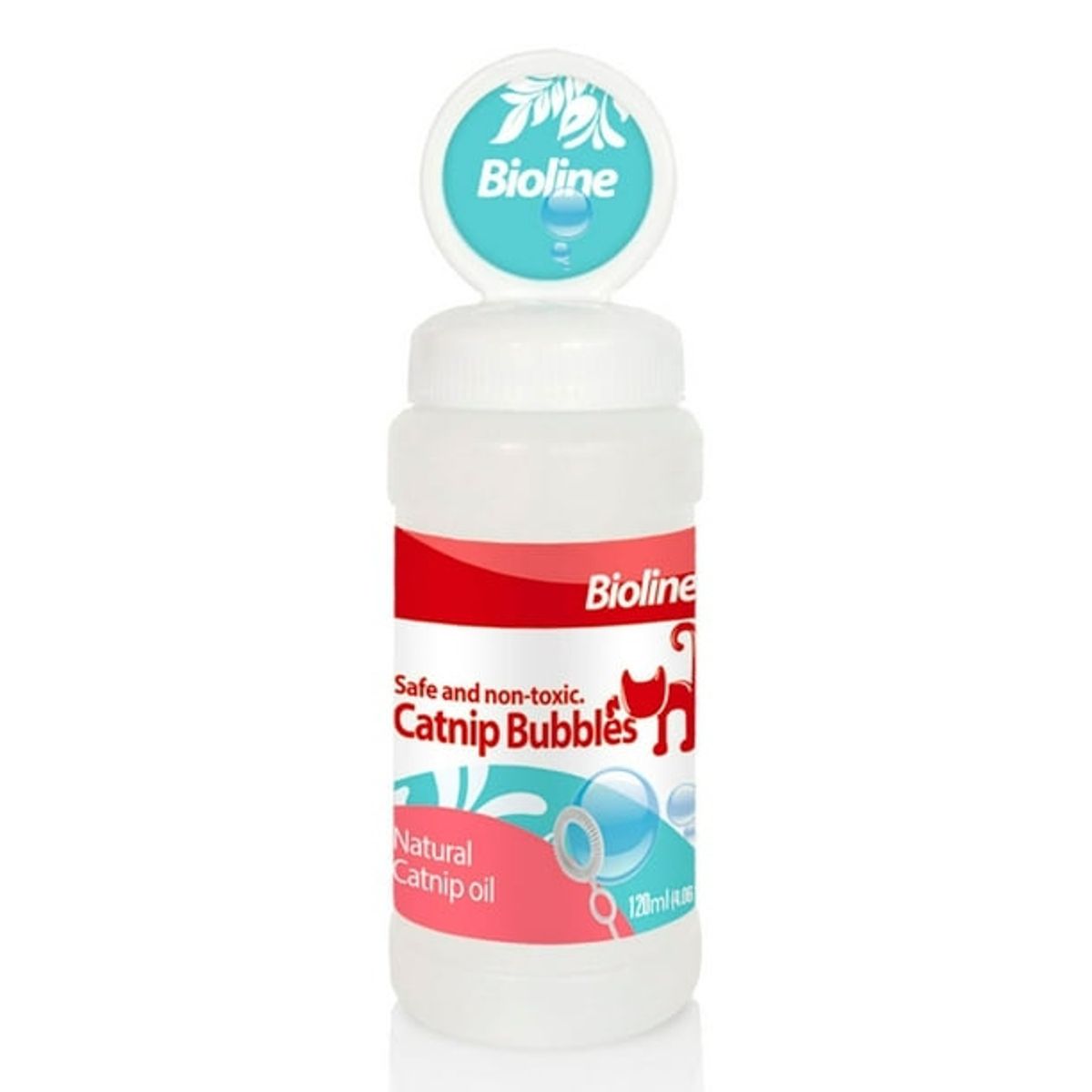 BIOLINE - Bioline Catnip Bubbles 120ml  Burbujas de Hierba Gatera No Tóxicas  Fomenta Caza y Ejercicio