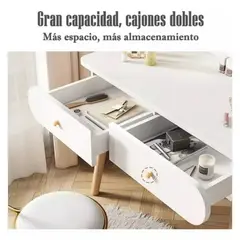 MOVI - Tocador de Maquillaje -Espejo con luz led, 2 cajones y banqueta