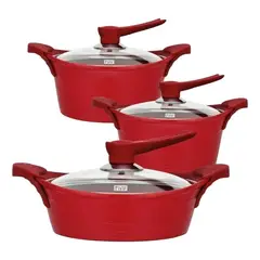 BOHLIER - Batería Cocina 6 Piezas Aluminio Fundido Roja 24