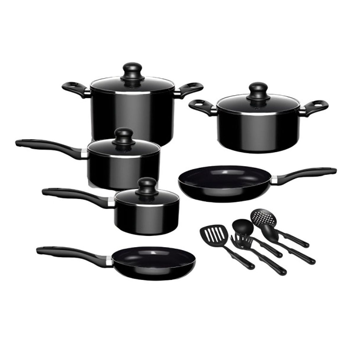 GENERICO - Batería de Cocina 15 Piezas Omni Black Aluminio Antiadherente