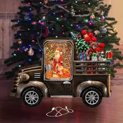 MOVI - Camioneta Navideña Decorativa con Luces y Movimiento de Nieve Santa Claus y Regalos