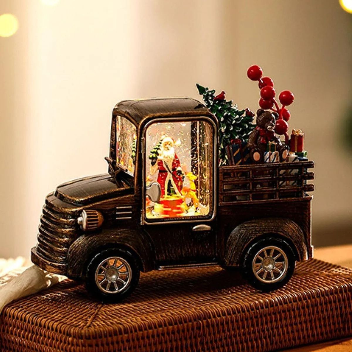MOVI - Camioneta Navideña Decorativa con Luces y Movimiento de Nieve  Santa Claus y Regalos