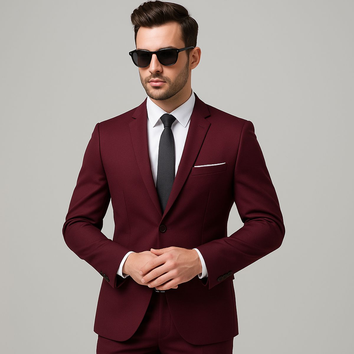 XPRESS RECHARGE - Traje de Hombre Color Burdeos Elegante Slim Fit