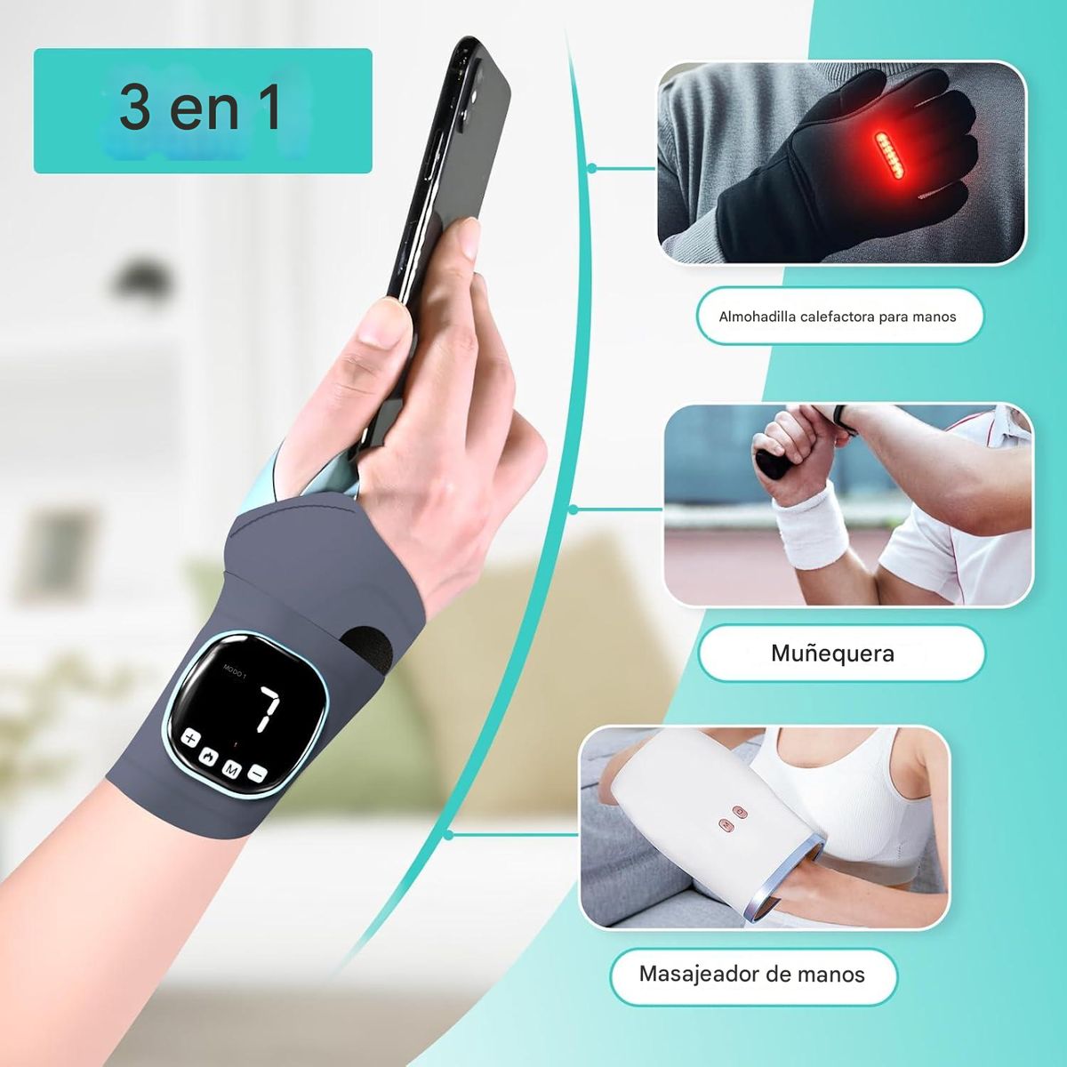GENERICO - Estimulador Tens Masajeador Manos Muscular Tunel Carpiano Muñequera Alivo Dolor