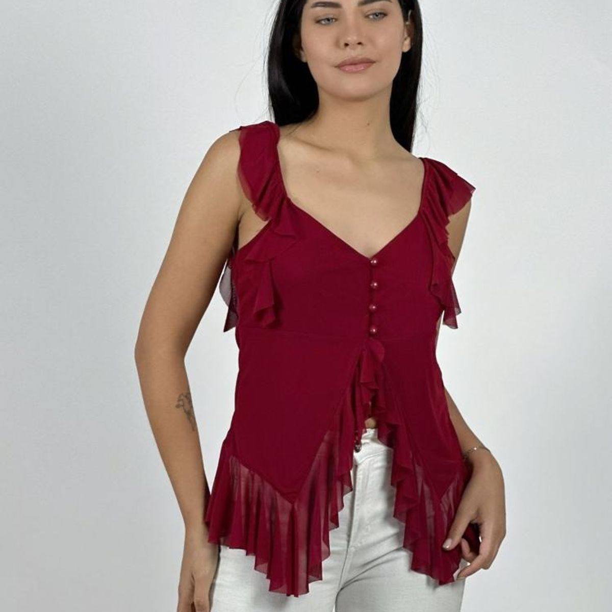 ENIGMATICA BOUTIQUE - Polera Boho Abotonada con Vuelos