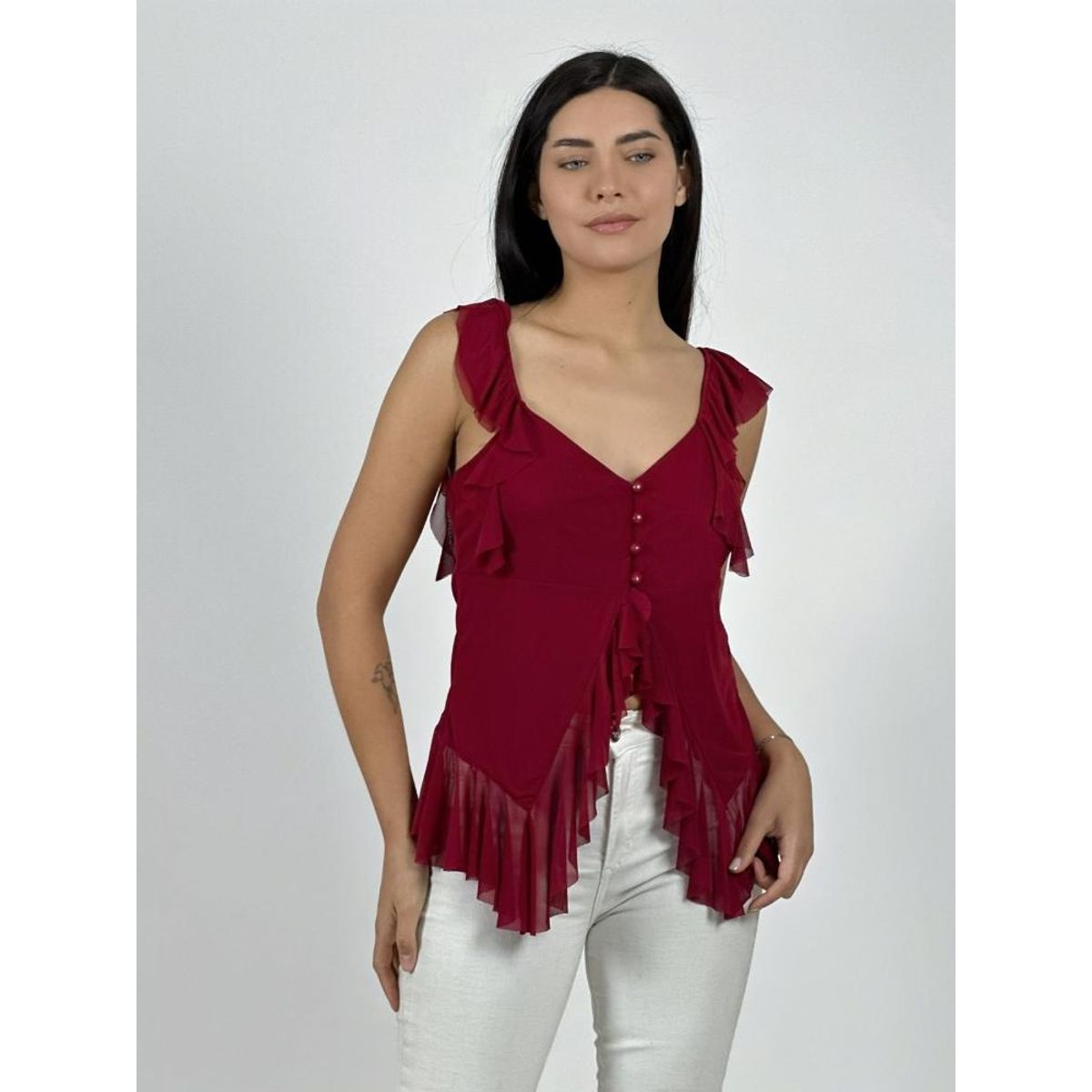 ENIGMATICA BOUTIQUE - Polera Boho Abotonada con Vuelos