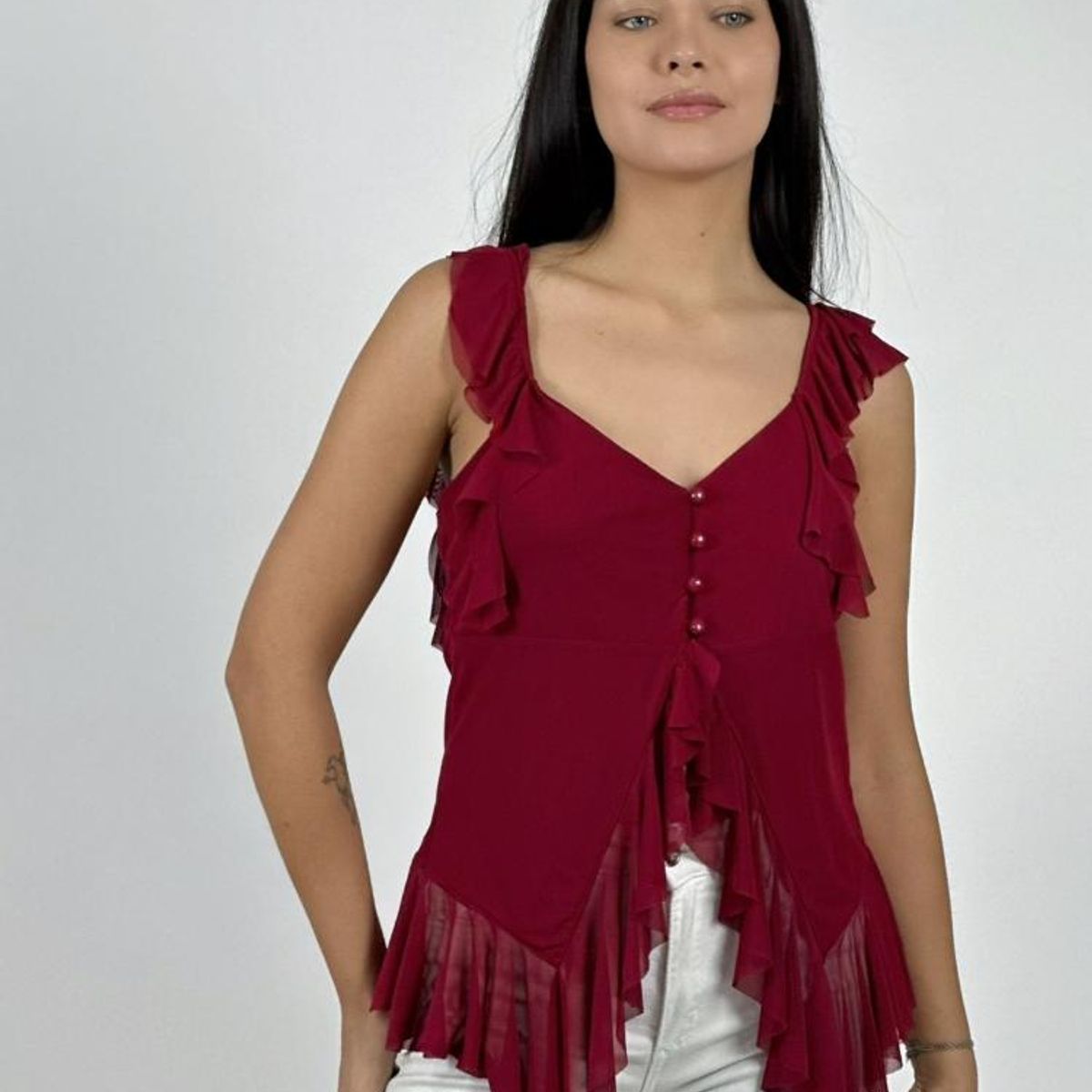 ENIGMATICA BOUTIQUE - Polera Boho Abotonada con Vuelos