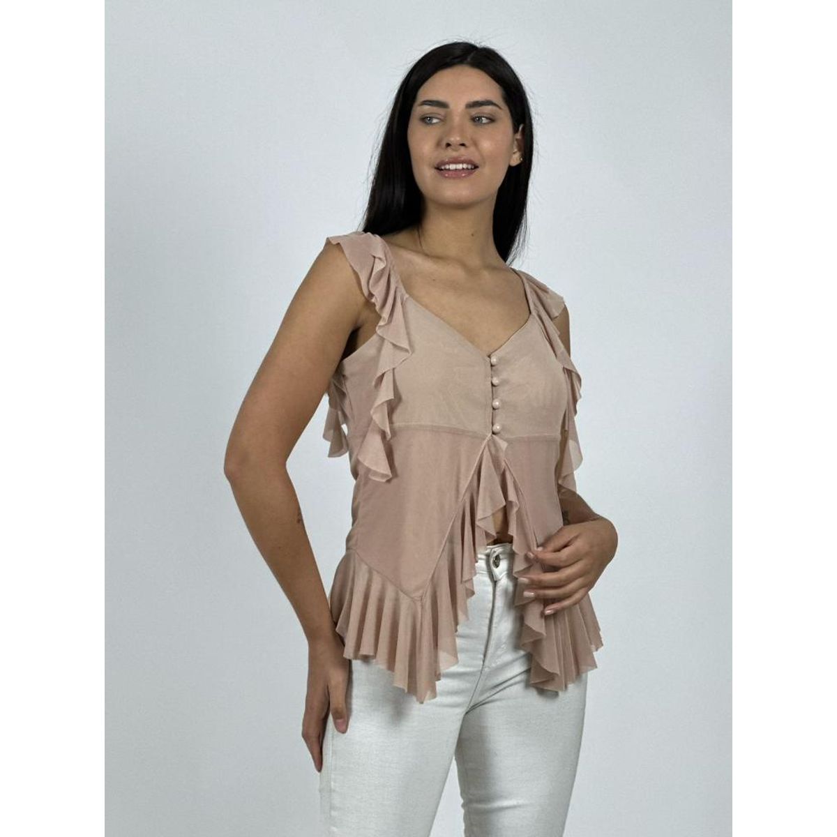 ENIGMATICA BOUTIQUE - Polera Boho Abotonada con Vuelos