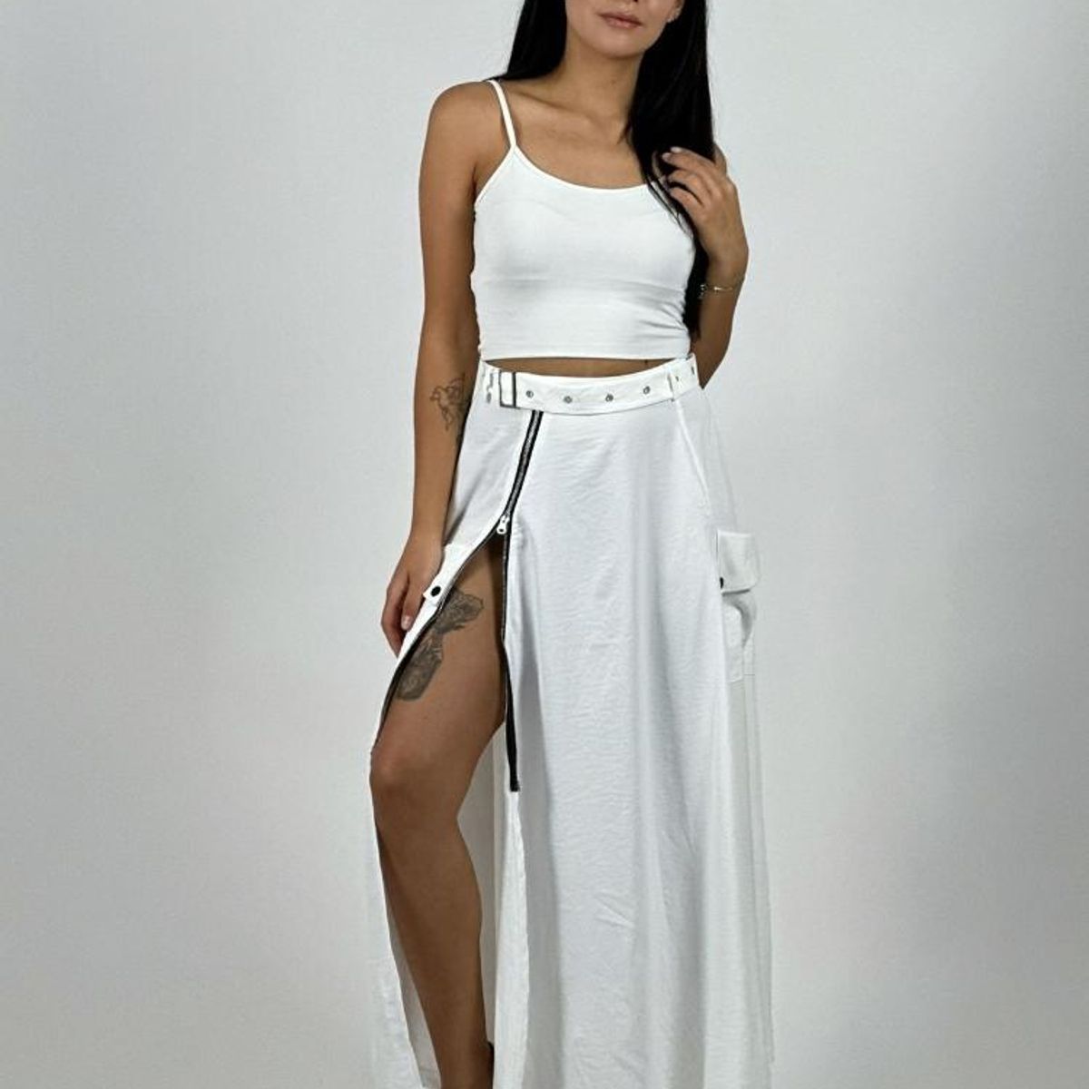 ENIGMATICA BOUTIQUE - Falda Larga Con Cinturón y Cierre Abertura