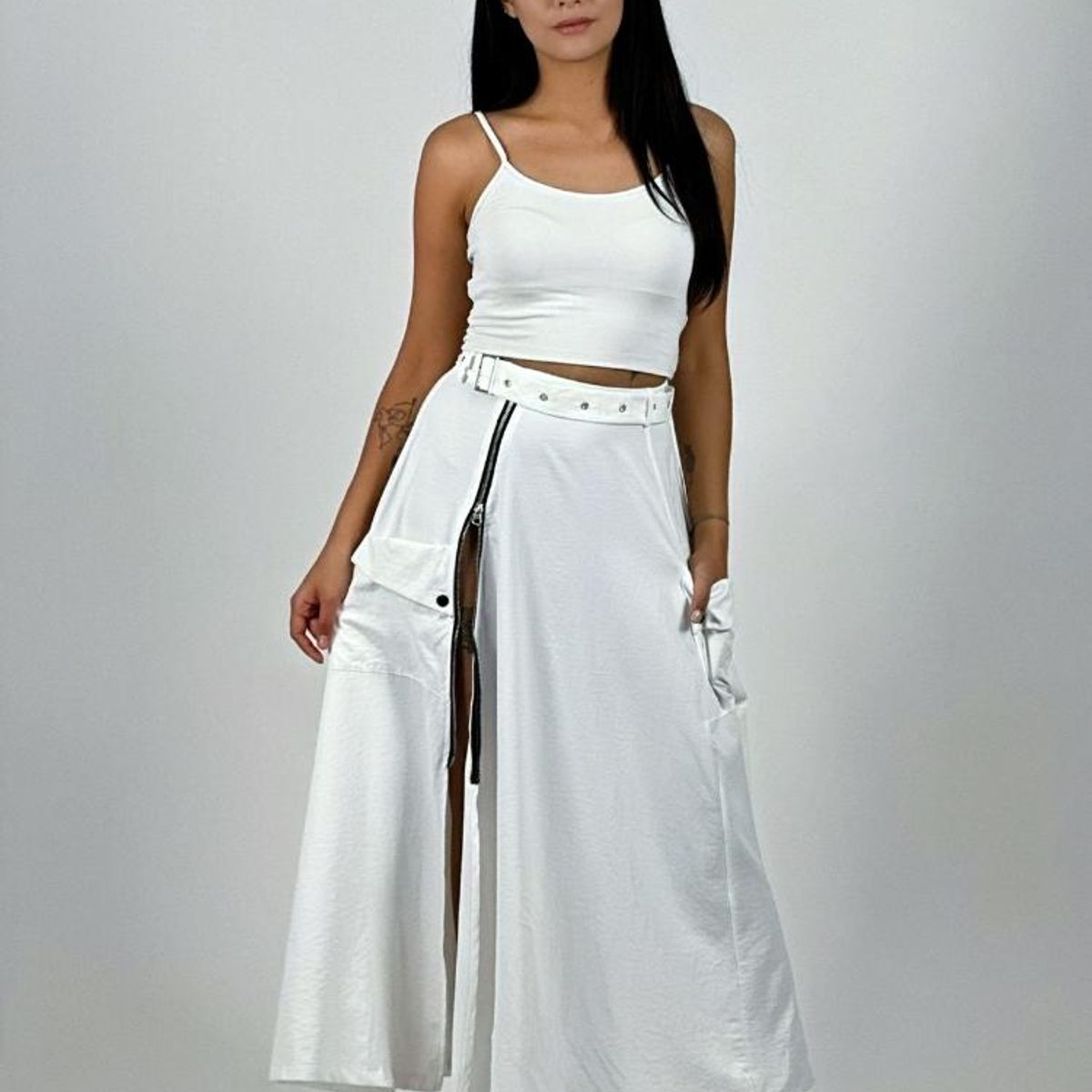 ENIGMATICA BOUTIQUE - Falda Larga Con Cinturón y Cierre Abertura