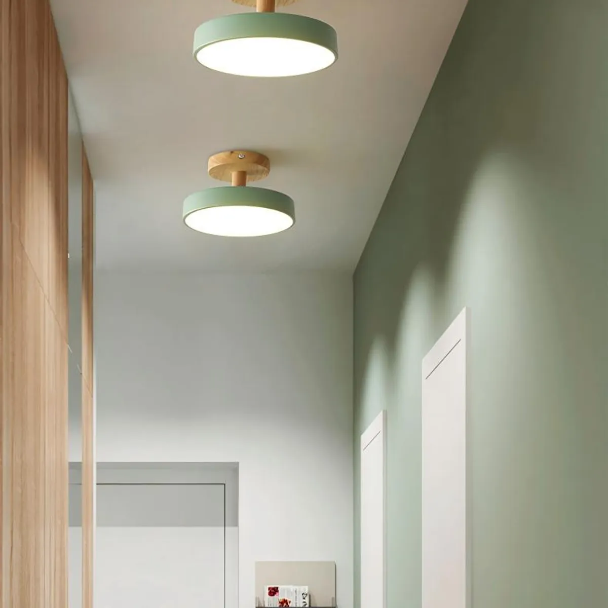 UMEXUS - Lámpara de techo de madera estilo nórdico, 18cm,LED, 3 cambios de color