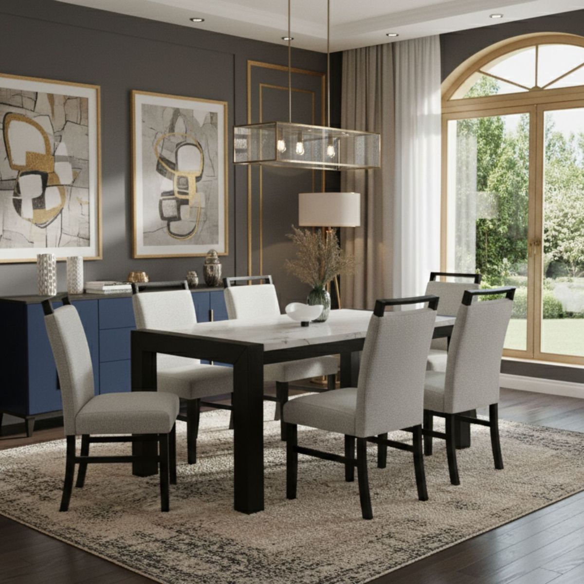 DANIELS - Juego de Comedor 6 Sillas Moderno Belice Blanco