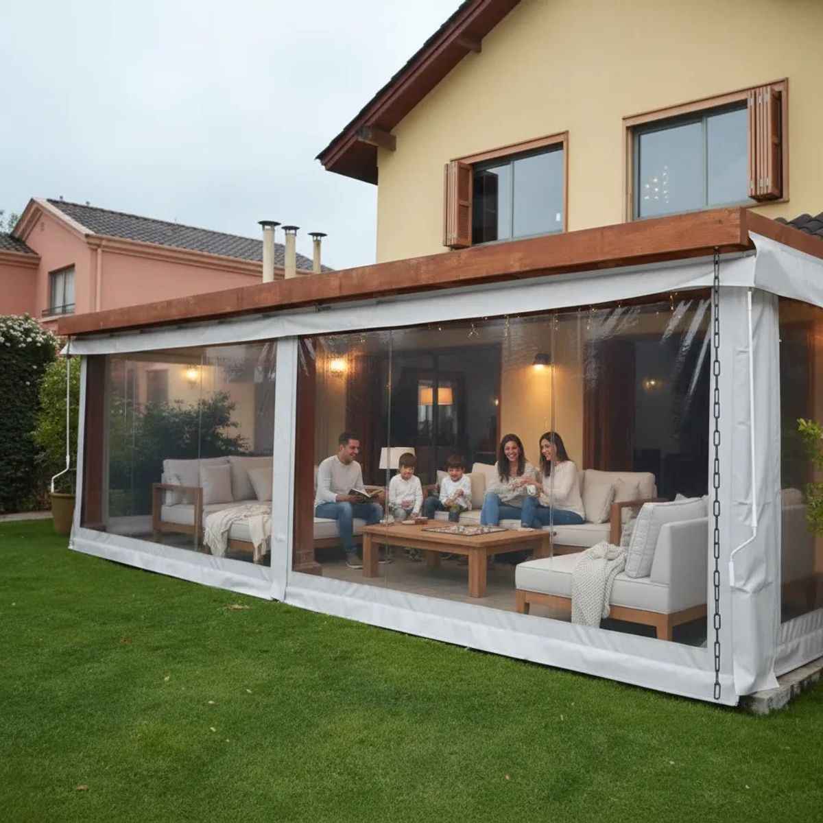 KUANGYE - Cierre Terraza Panorámico Cortina Tela Pvc Blanca 5m X 232cm
