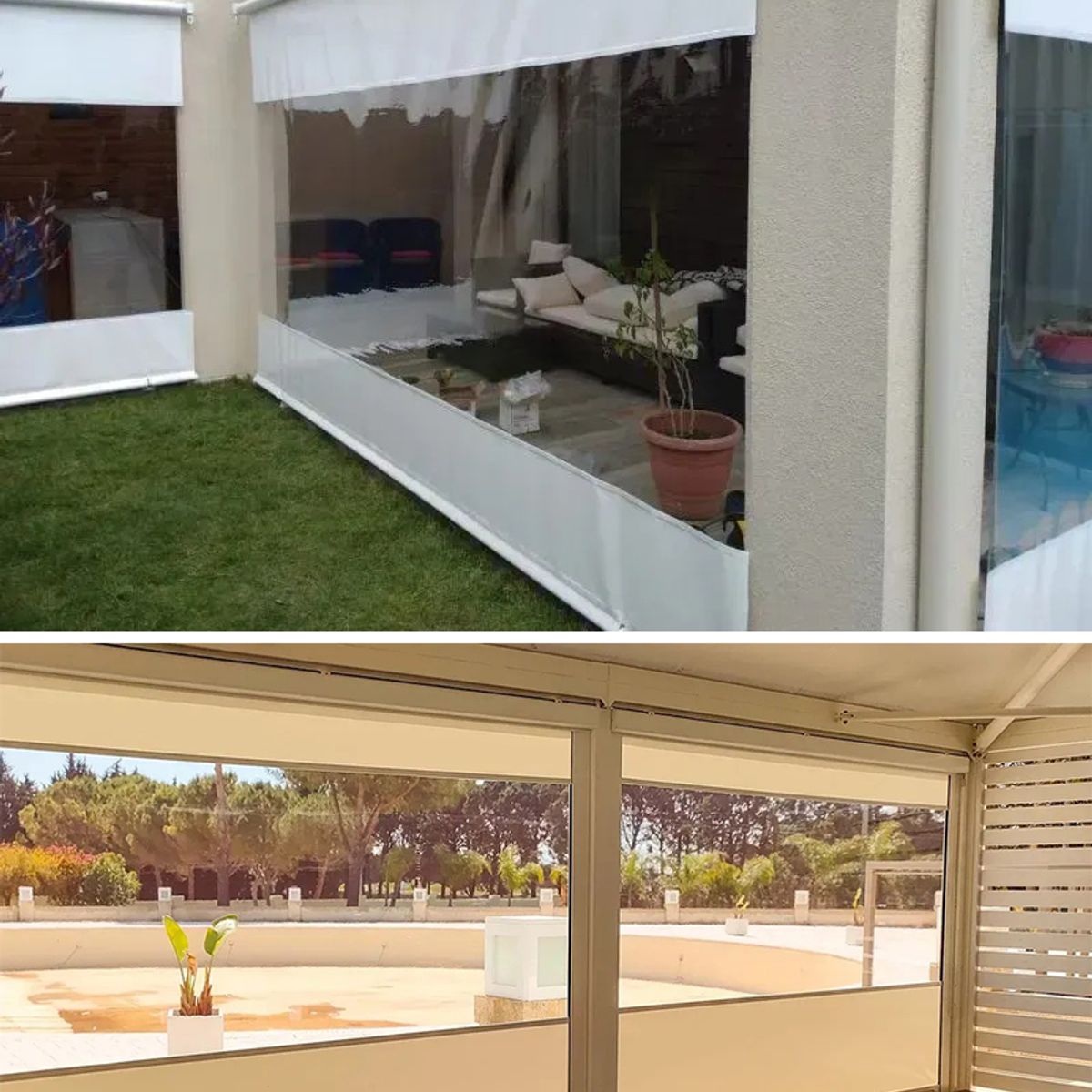 KUANGYE - Cierre Terraza Panorámico Cortina Tela Pvc Blanca 5m X 232cm