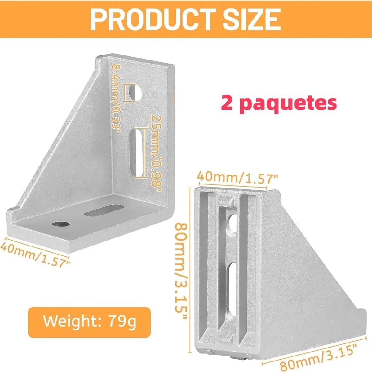 KUANGYE - Soporte Ángulo 90° Perfil Tslot 40x80  pack 2 Unds