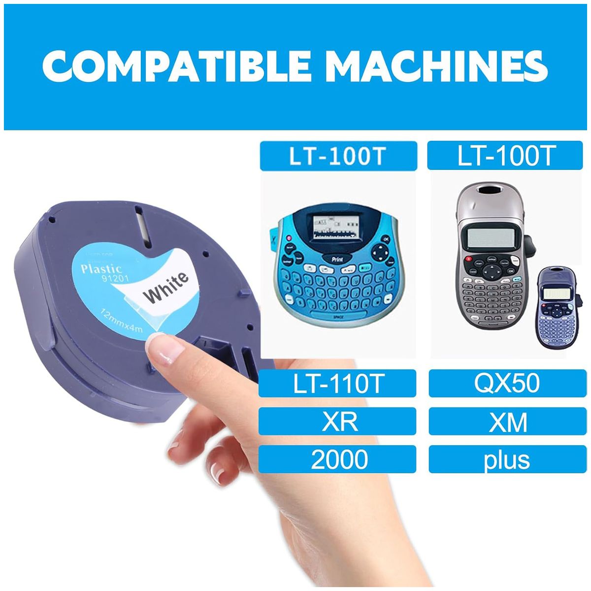 KUANGYE - Pack 10 Cintas Rotuladoras Alternativa Compatible Con Dymo Letratag Blanco