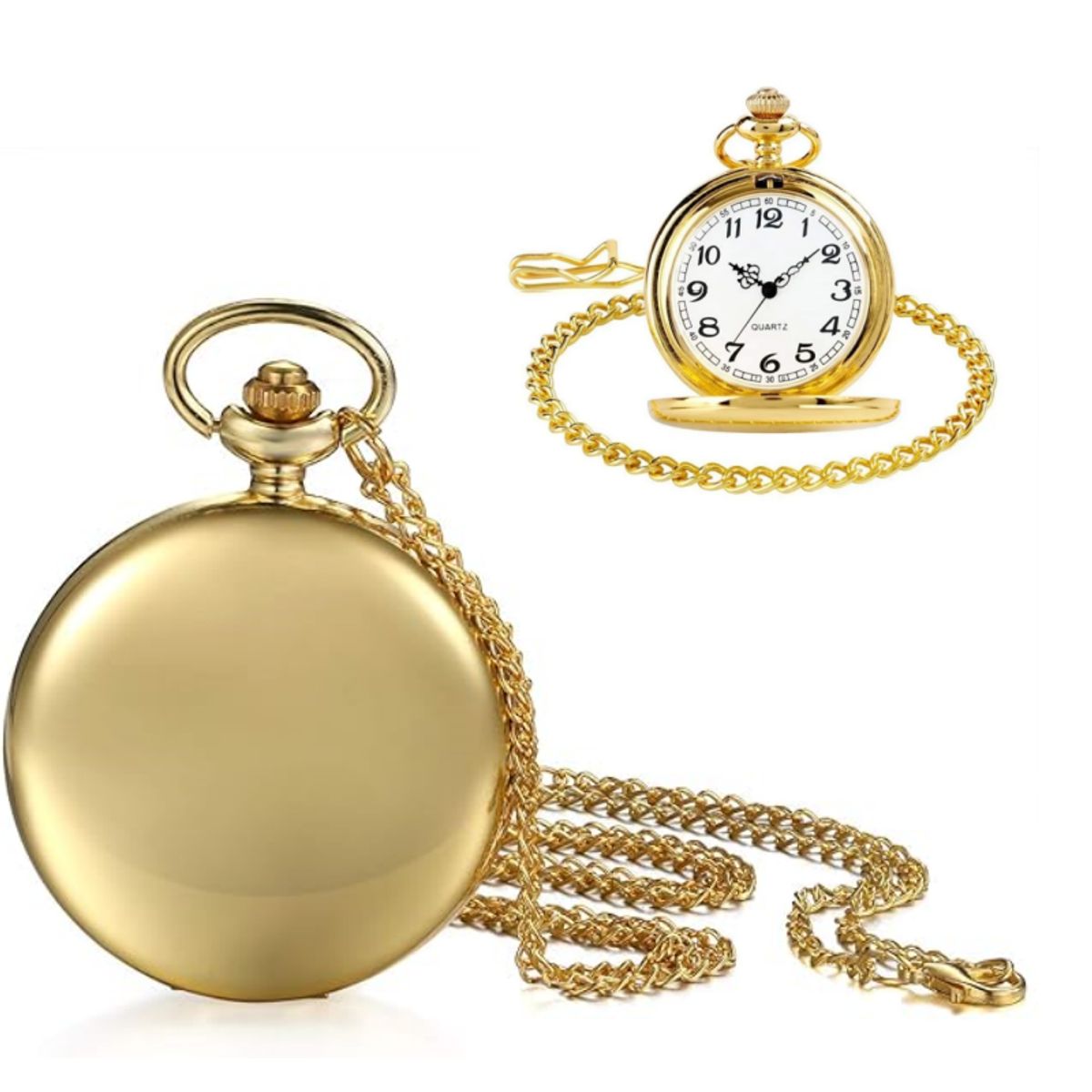 KUANGYE - Reloj de bolsillo clásico vintage de cuarzo dorado para hombre Con cadena