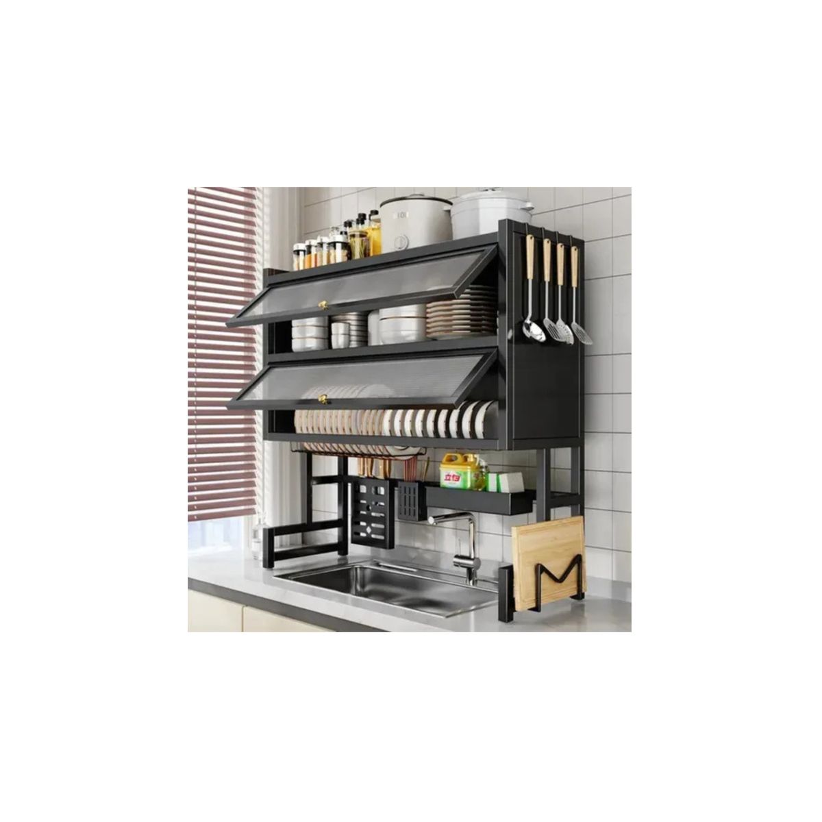 GENERICO - Escurridor Platos Fregadero Gabinete Multifuncion Negro 65-105 CM