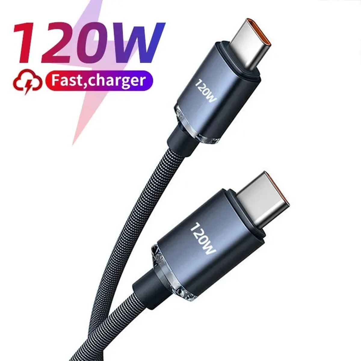 GENERICO - Cable Resistente Tipo C A C Carga Rápida 120w 1 Metro - Negro