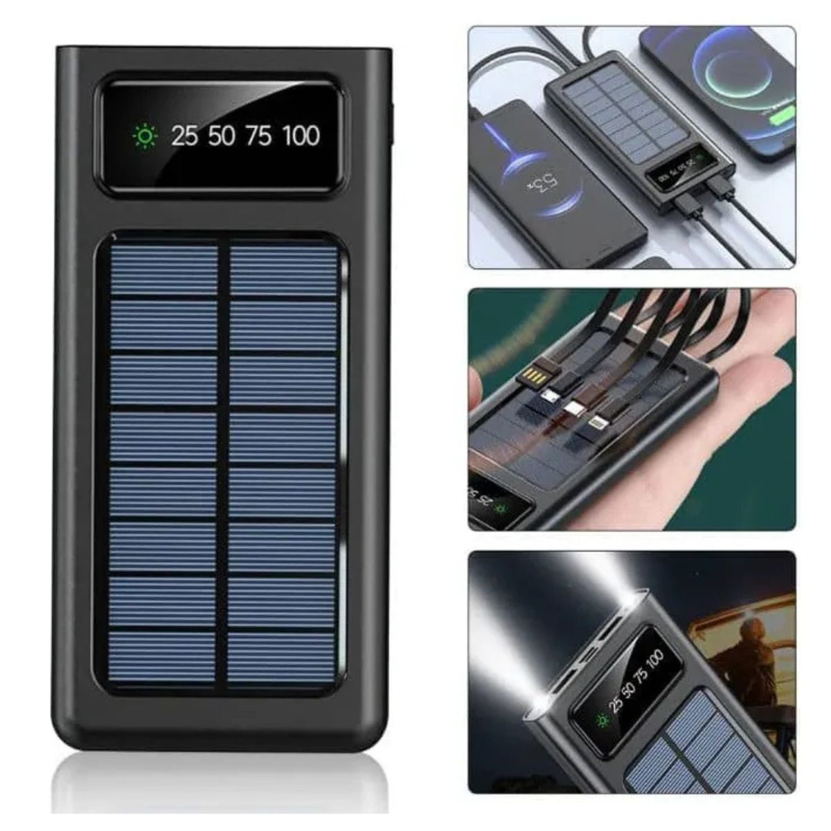 GENERICO - Cargador Portátil Solar Y Led 12000mah 3 Entradas 4 Salidas Blanco