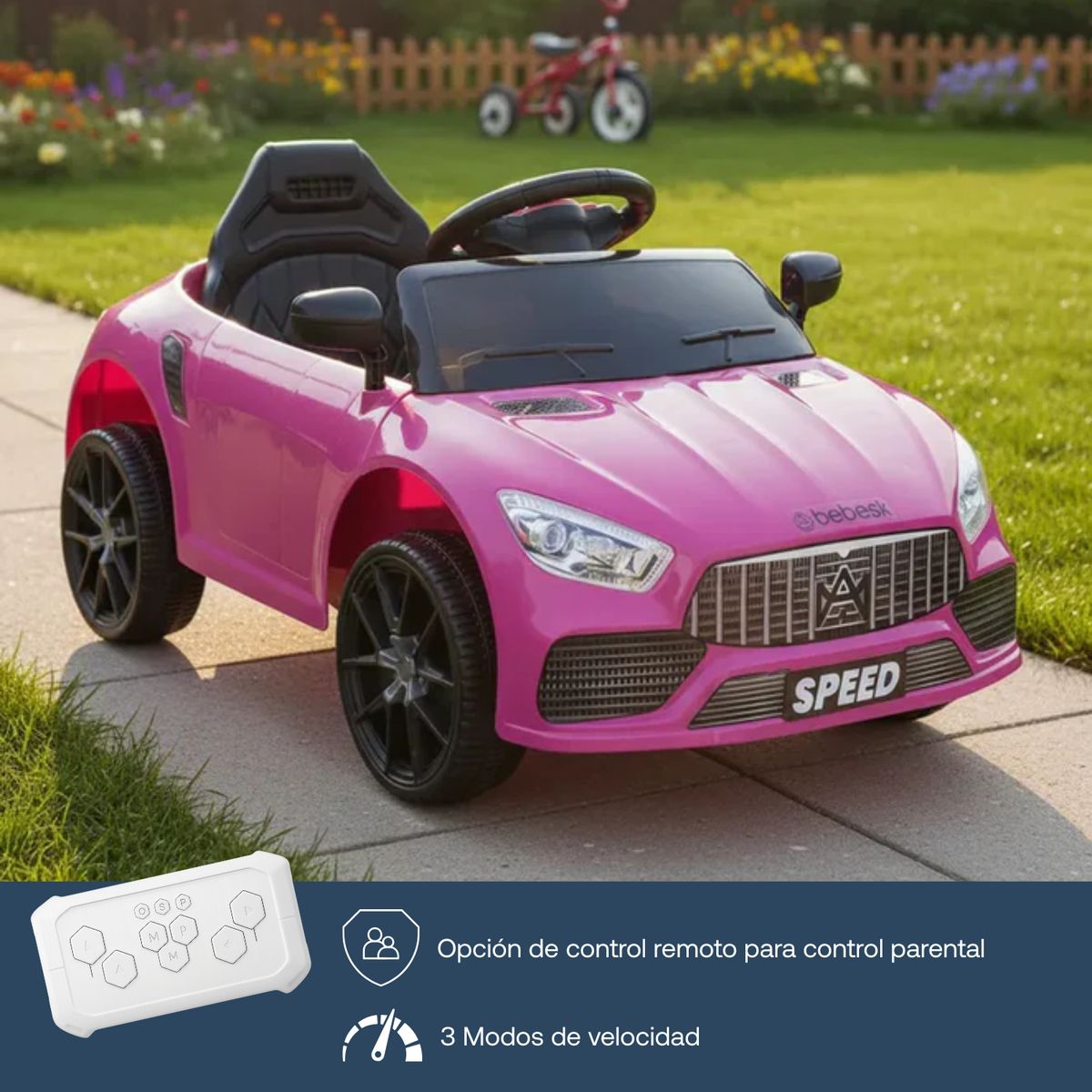 BEBESIT - Auto Eléctrico Meche Premium Niños Niñas Infantil Rosado
