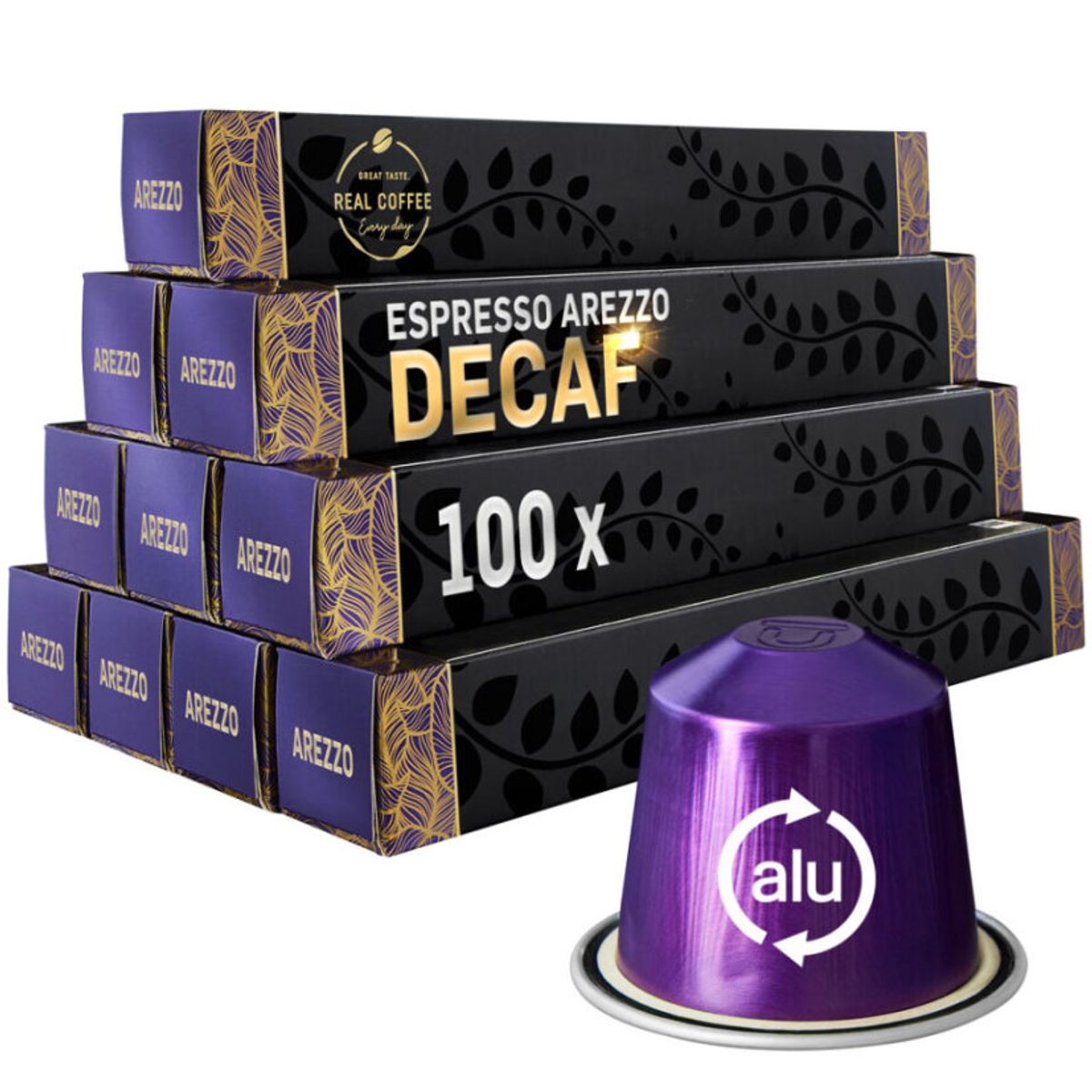 REAL COFFEE - 100 Cápsulas Compatibles Nespresso Arezzo Descafeinado , Real Coffee