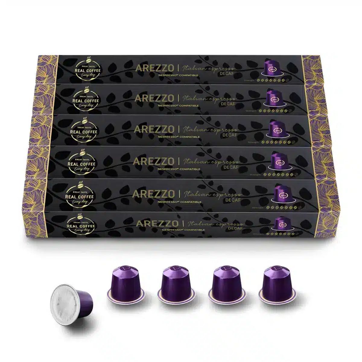 REAL COFFEE - 100 Cápsulas Compatibles Nespresso Arezzo Descafeinado , Real Coffee