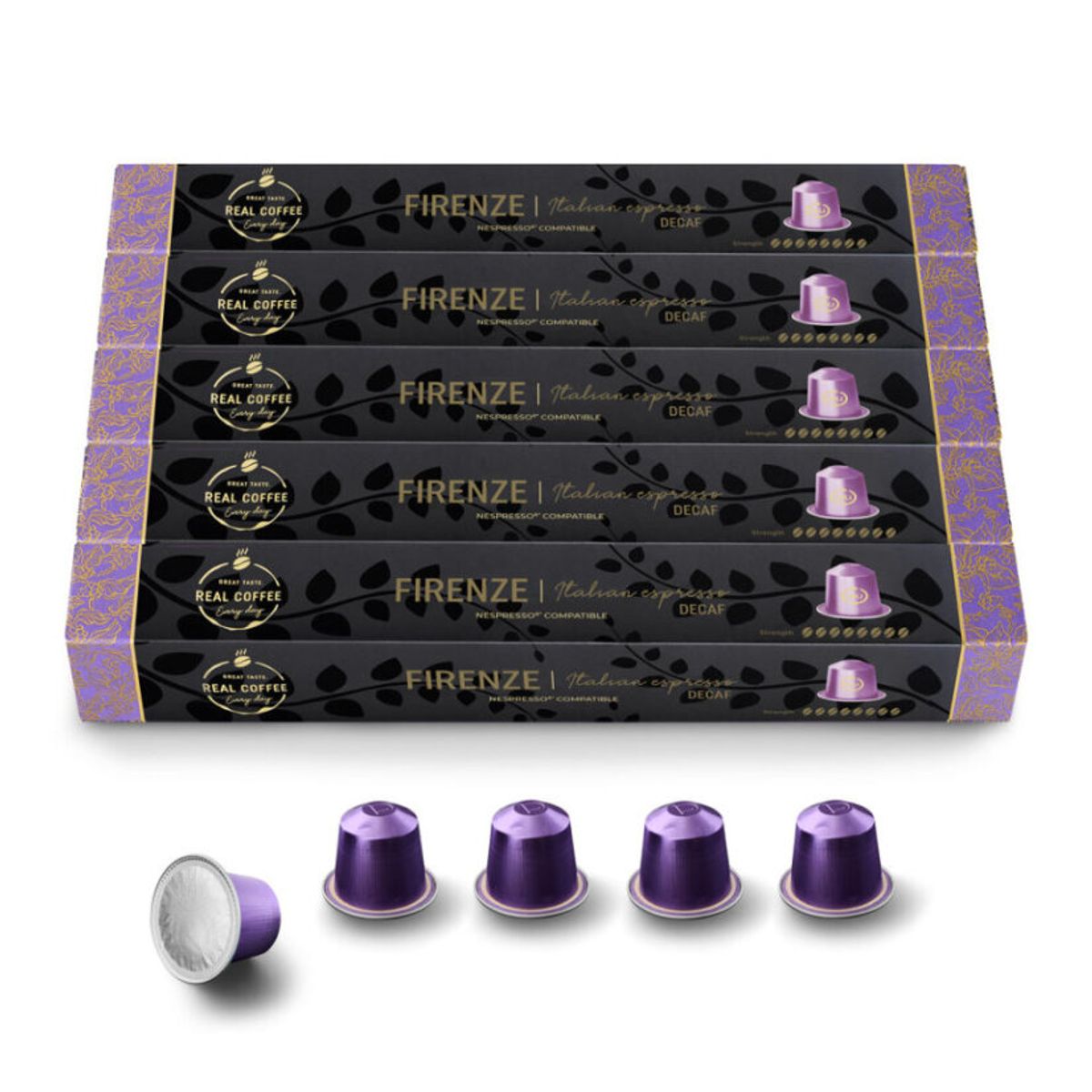 REAL COFFEE - 100 Cápsulas Compatibles Nespresso Firenze Descafeinado , Real Coffee