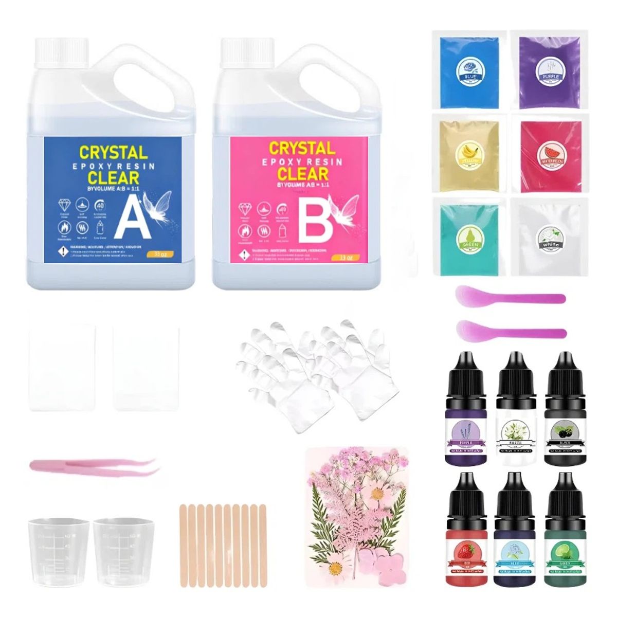 LUSDRIA - Kit Resina Epóxica Cristal 11 1000ml Accesorios + Pigmentos