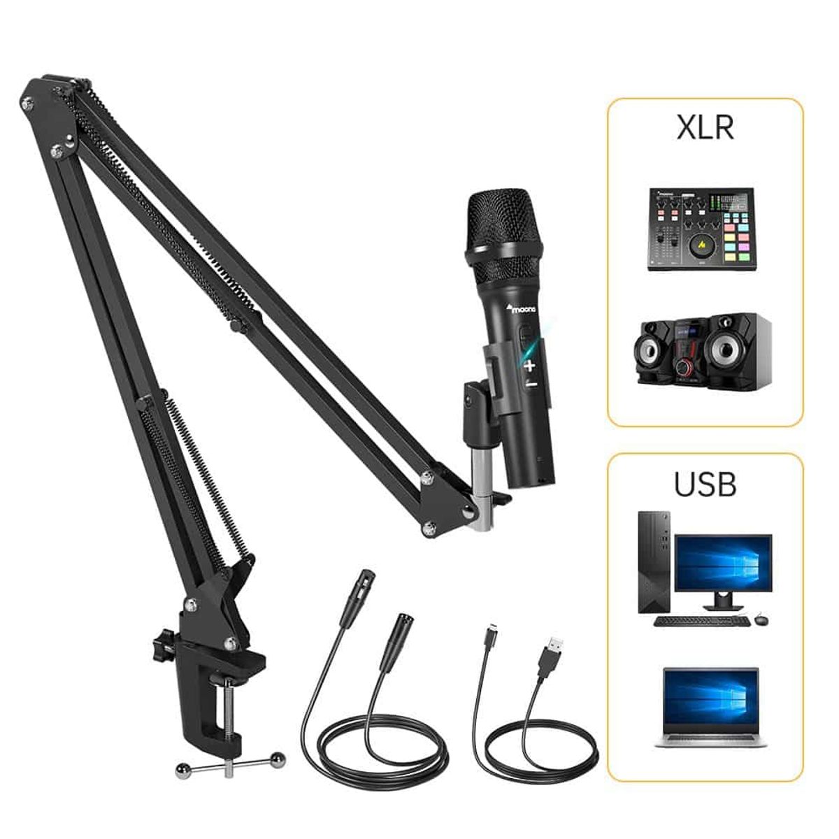 MAONO - Kit Micrófono Dinámico Maono entrada USB XLR  AU-HD300S