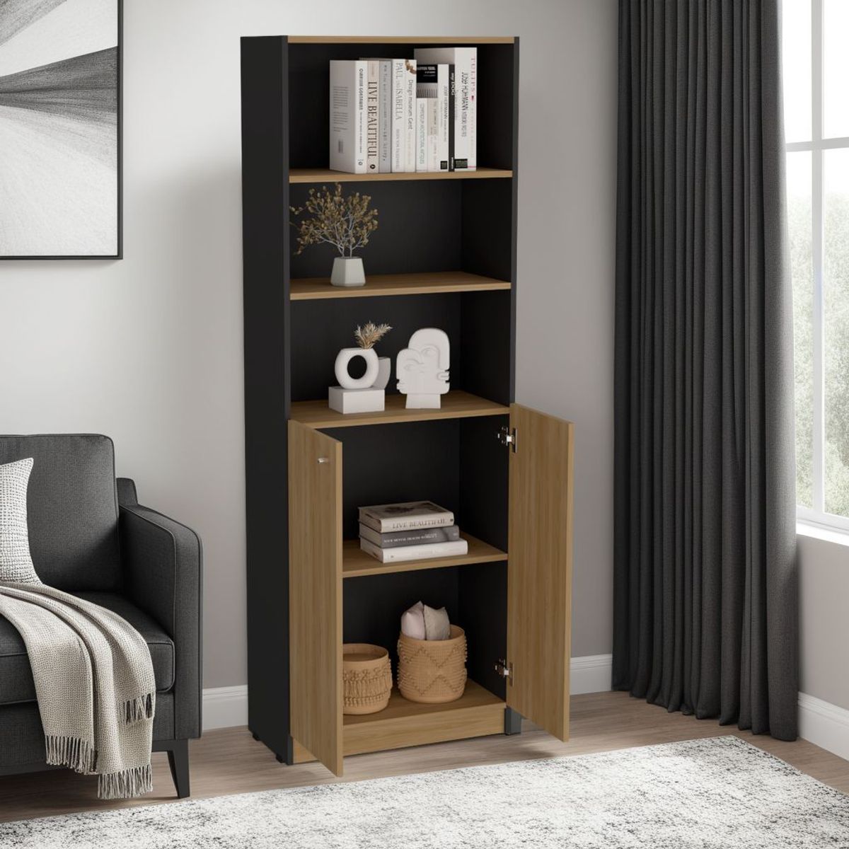 TUHOME - Estante 2 Puertas Home E4 180.6x62.8x31.4 Cm Wengue Y Fresno