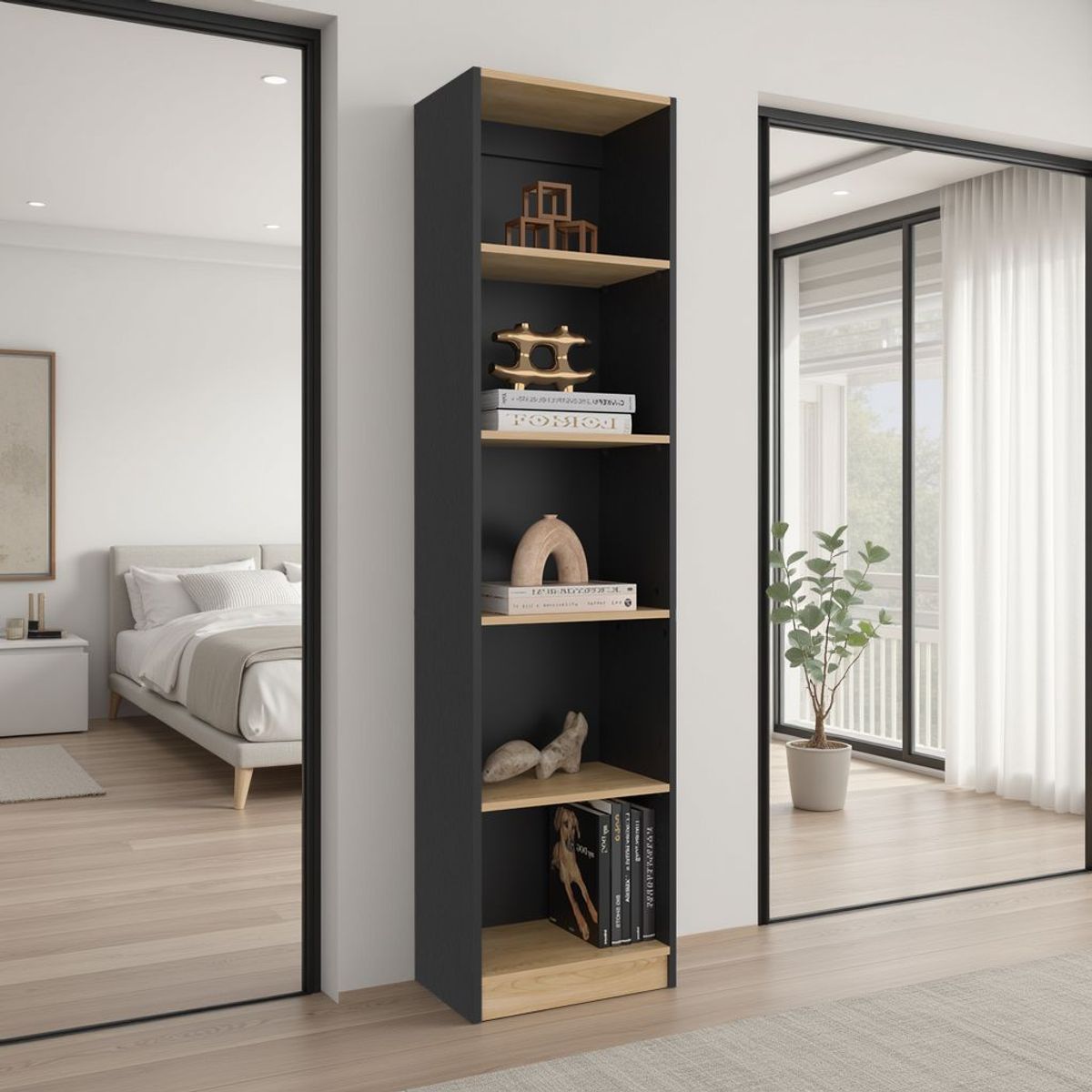 TUHOME - Estante 4 Repisas Home E2 180.6x45x29.9 Cm Wengue Y Fresno
