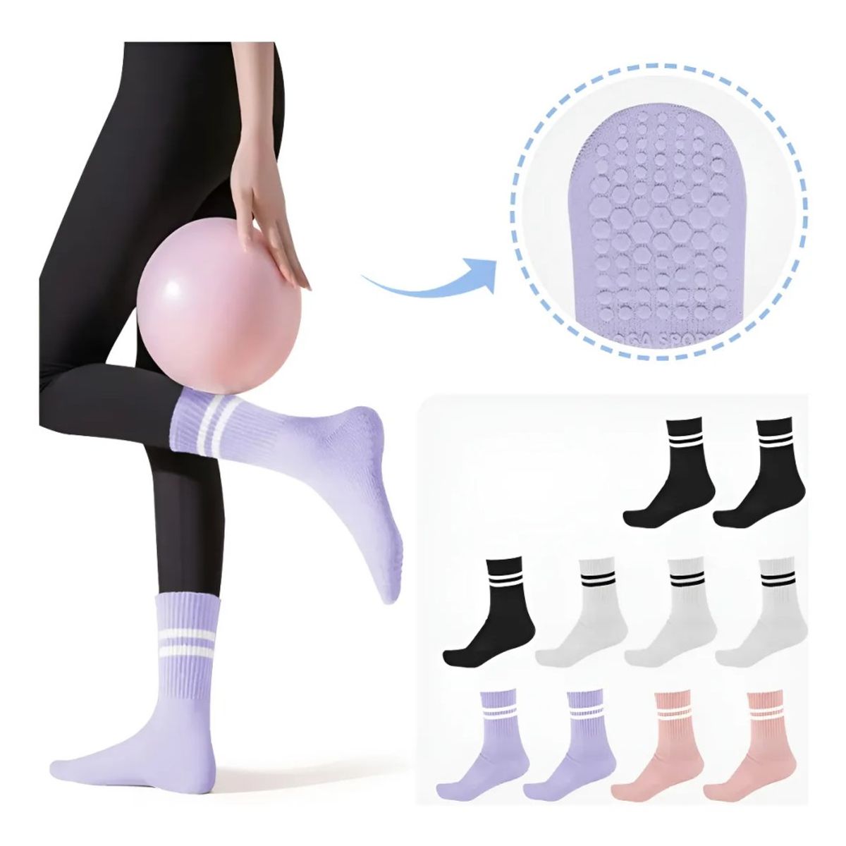 MUNDO MAGIA - 10pcs Calcetín Antideslizante Yoga Pilates Mujer Liso Único