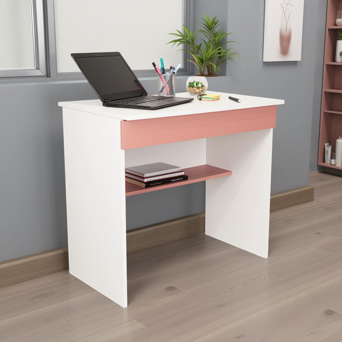 TUHOME - Escritorio 1 Cajon Ohio 73x80x49.8 Cm Blanco Y Arupo