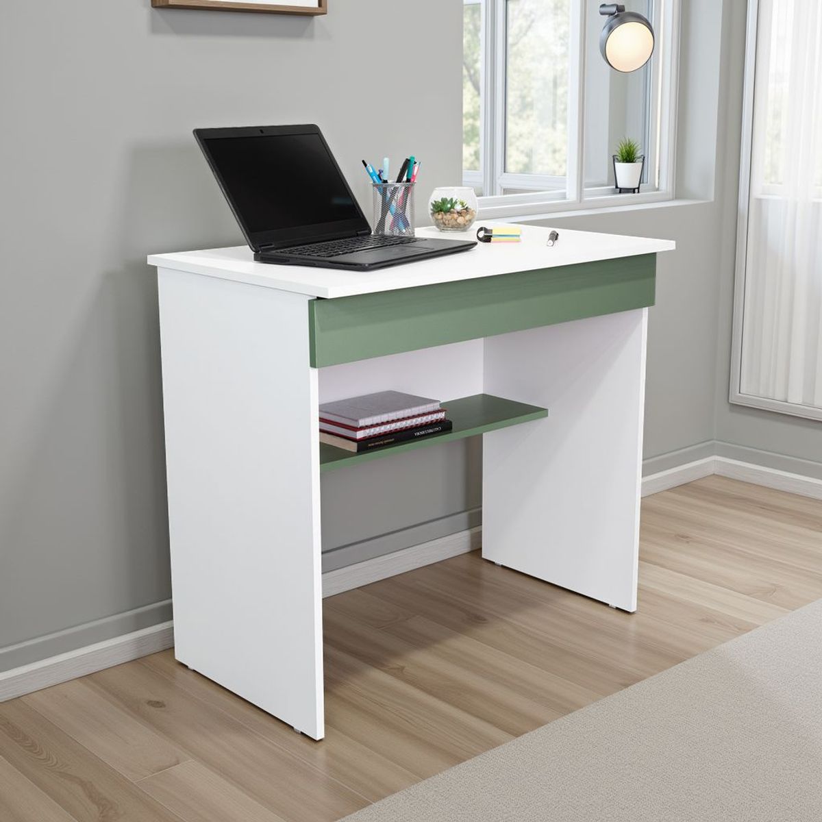 TUHOME - Escritorio 1 Cajon Ohio 73x80x49.8 Cm Blanco Y Agave