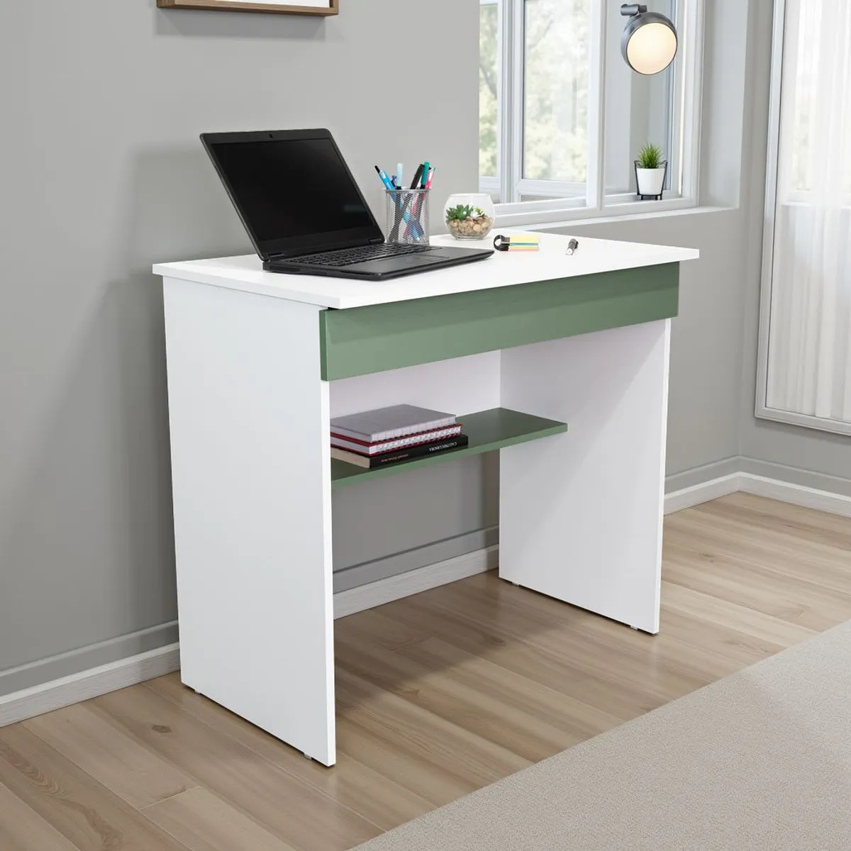 TUHOME - Escritorio 1 Cajon Ohio 73x80x49.8 Cm Blanco Y Agave