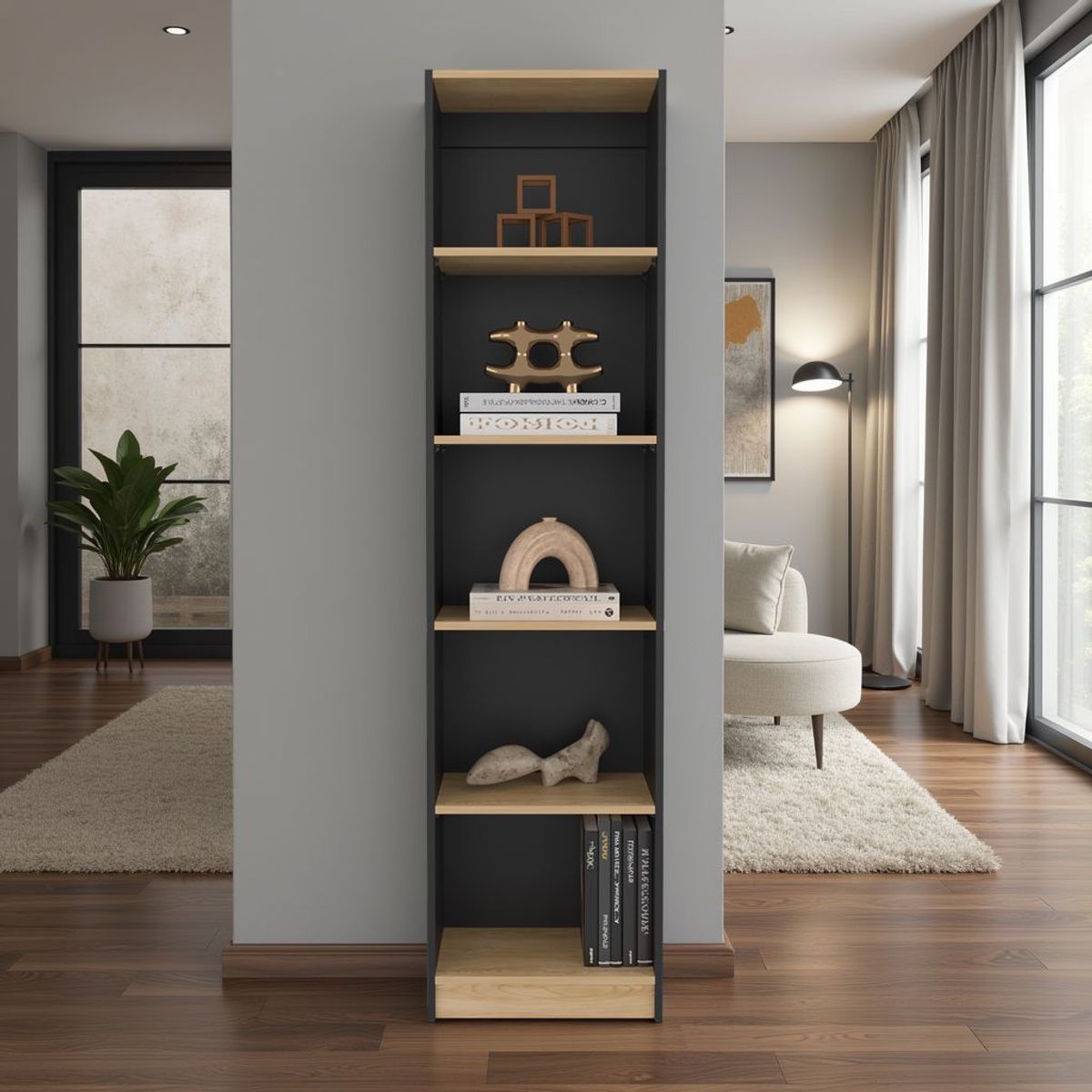 TUHOME - Escritorio Biblioteca 1 Puerta Vance 140x140x50 Cm Blanco Y Fresno