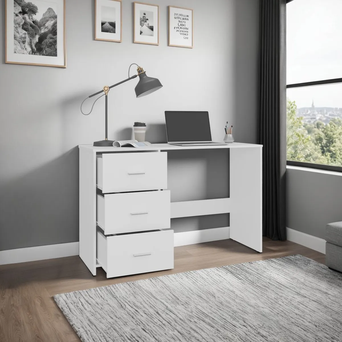 TUHOME - Escritorio 3 Cajones Eco 76.1x120.8x42.5 Cm Blanco