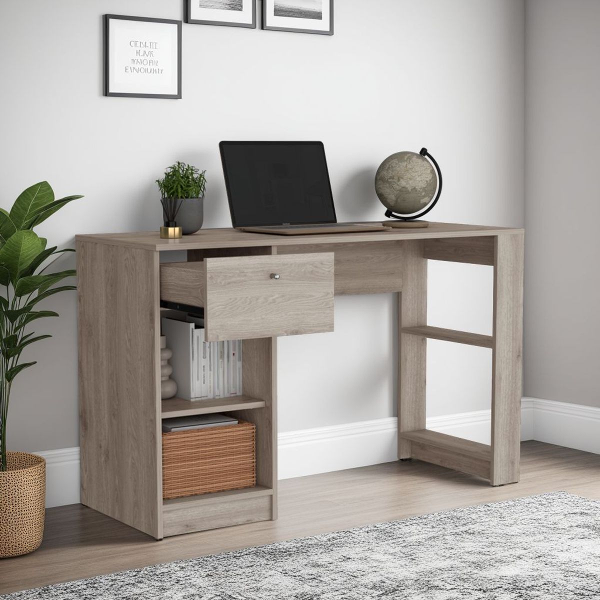 TUHOME - Escritorio 1 Cajon Home Ceniza 75.6x120.2x47.3 Cm