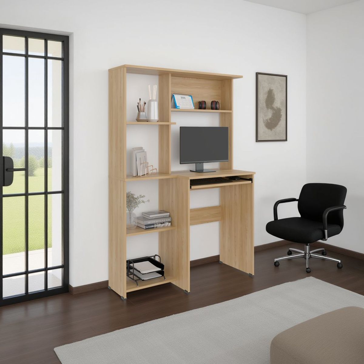 TUHOME - Escritorio Con Biblioteca Alden Eco 150x100x40 Cm Fresno Europeo