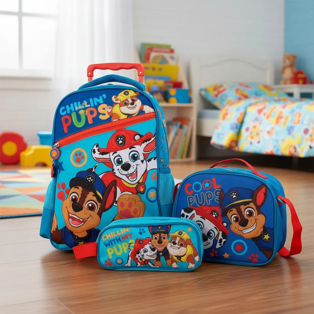 PAW PATROL - Set Mochila Escolar con ruedas Paw Patrol + Lonchera + Estuche