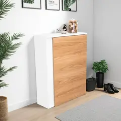 TUHOME - Zapatero Organizador Dassel 806x63x221 Cm Blanco Y Fresno