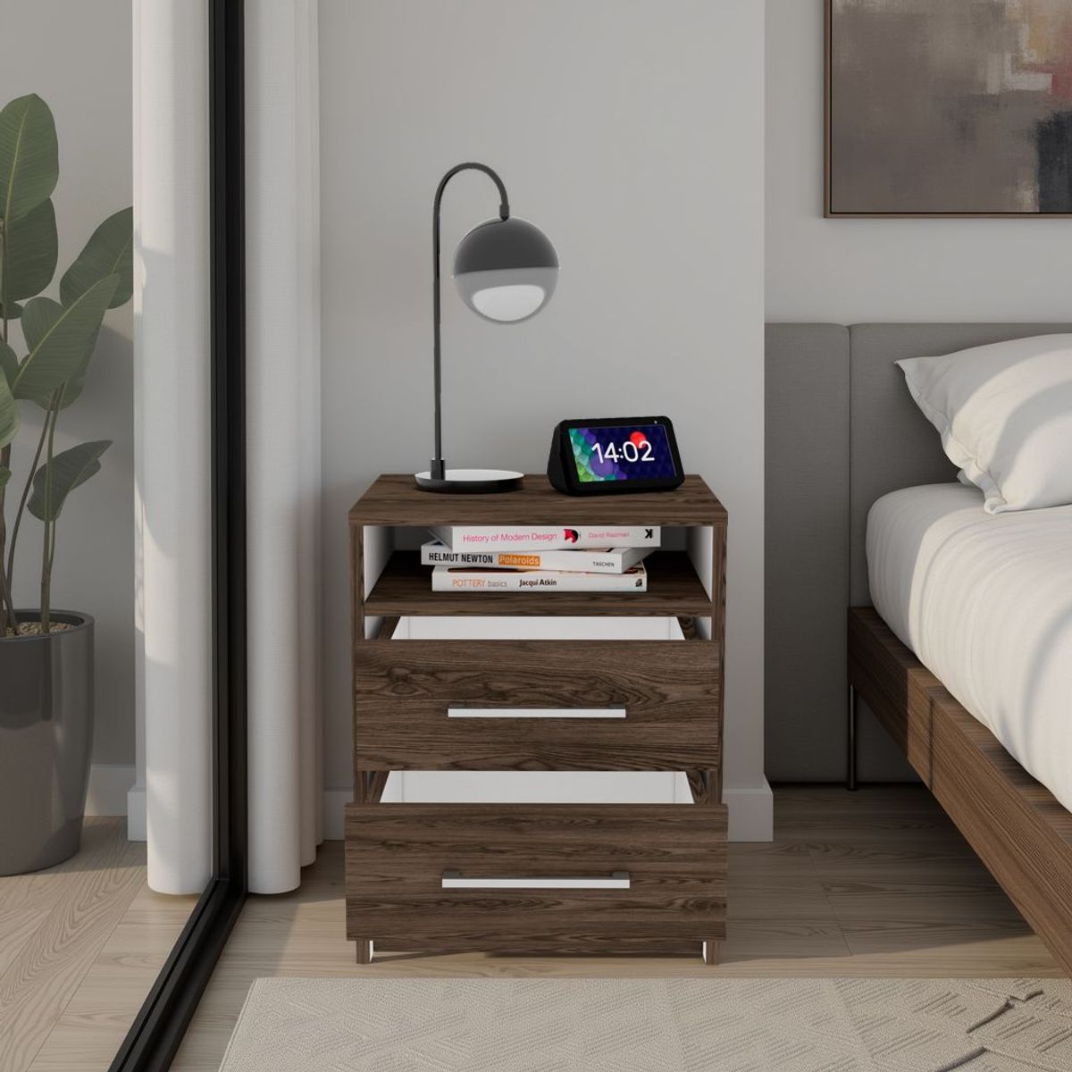 TUHOME - Velador 2 Cajones Eter Milan Y Blanco 50.7x40x37 Cm