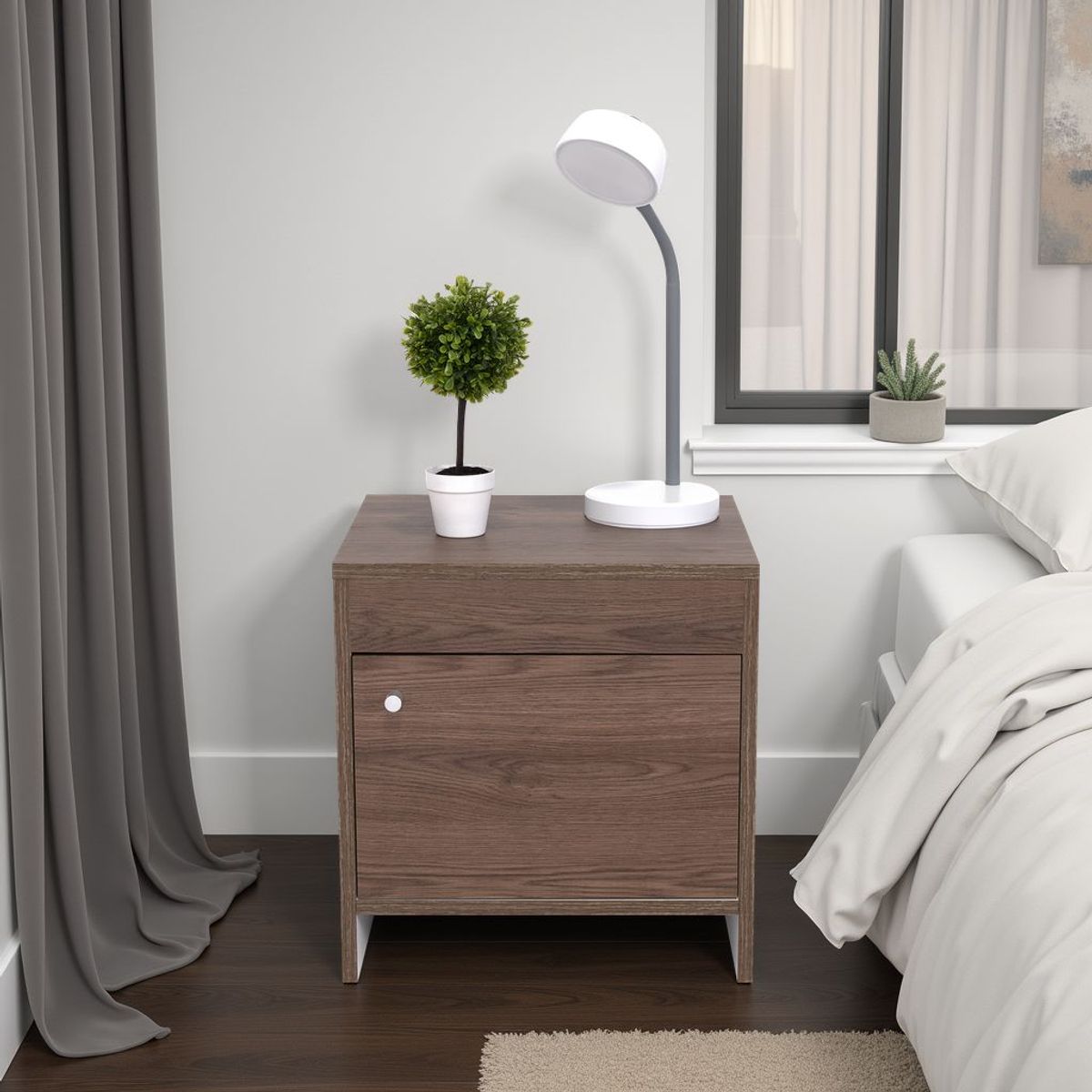 TUHOME - Velador 1 Puerta Colore 41.6x40x35.2 Cm Milan Y Blanco