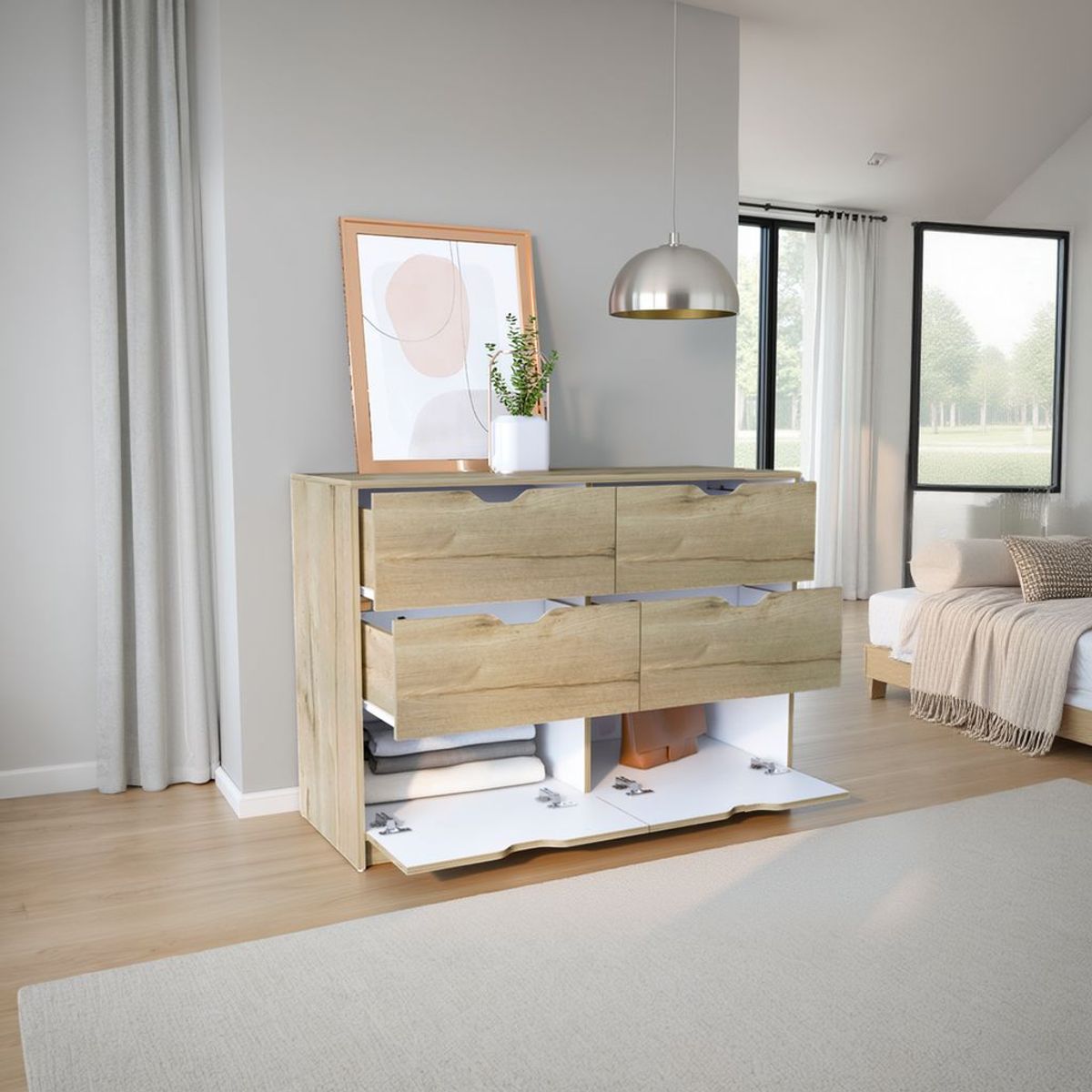 TUHOME - Comoda 4 Cajones Basilea 77.6x107.1x41.3 Cm Duna Y Blanco