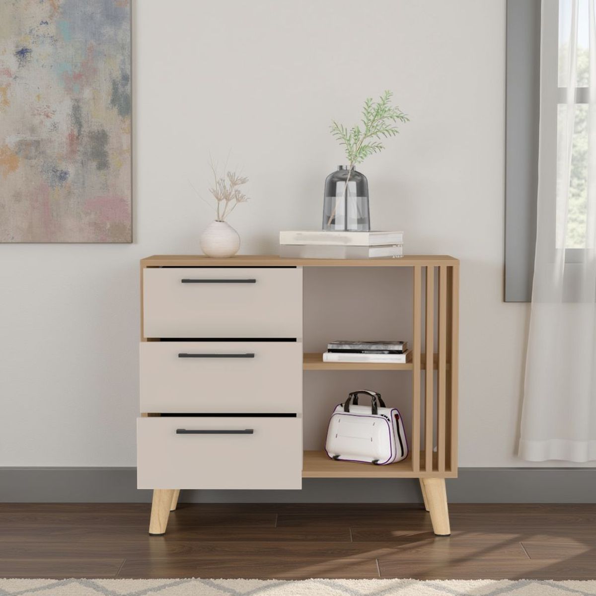 TUHOME - Comoda 3 Cajones Vance Eco 70x80x35.3 Cm Fresno Europeo Y Capri