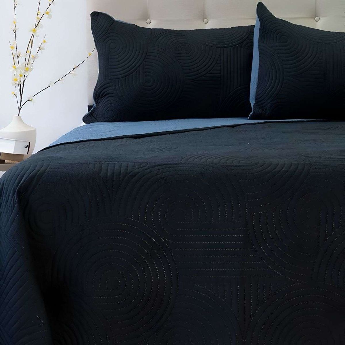 GENERICO - Cubrecama Quilt Hotpress Liso Bicolor King 06