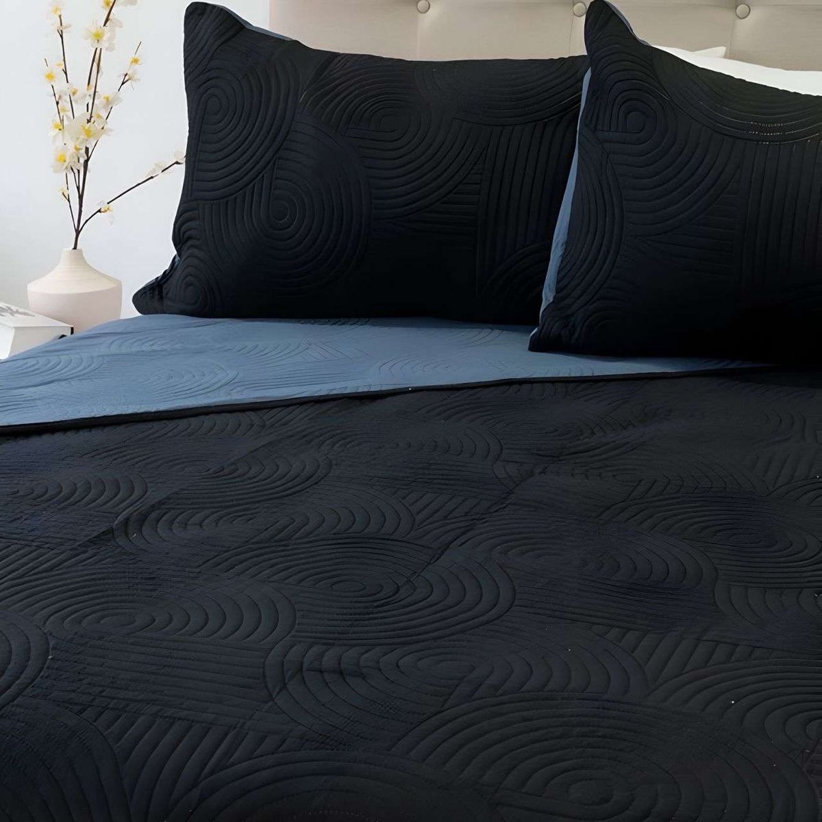 GENERICO - Cubrecama Quilt Hotpress Liso Bicolor King 06